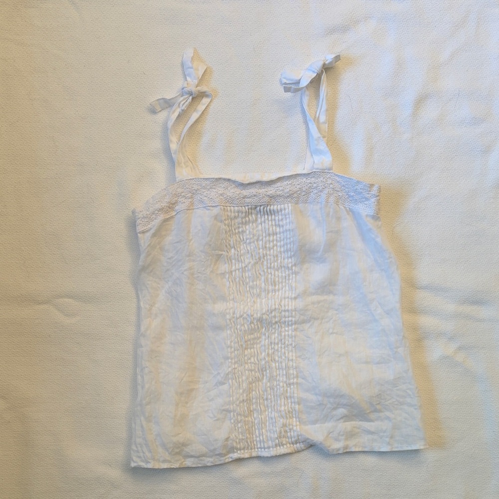Joie White Tie-Shoulder Smocked White Linen Camisole Size Small